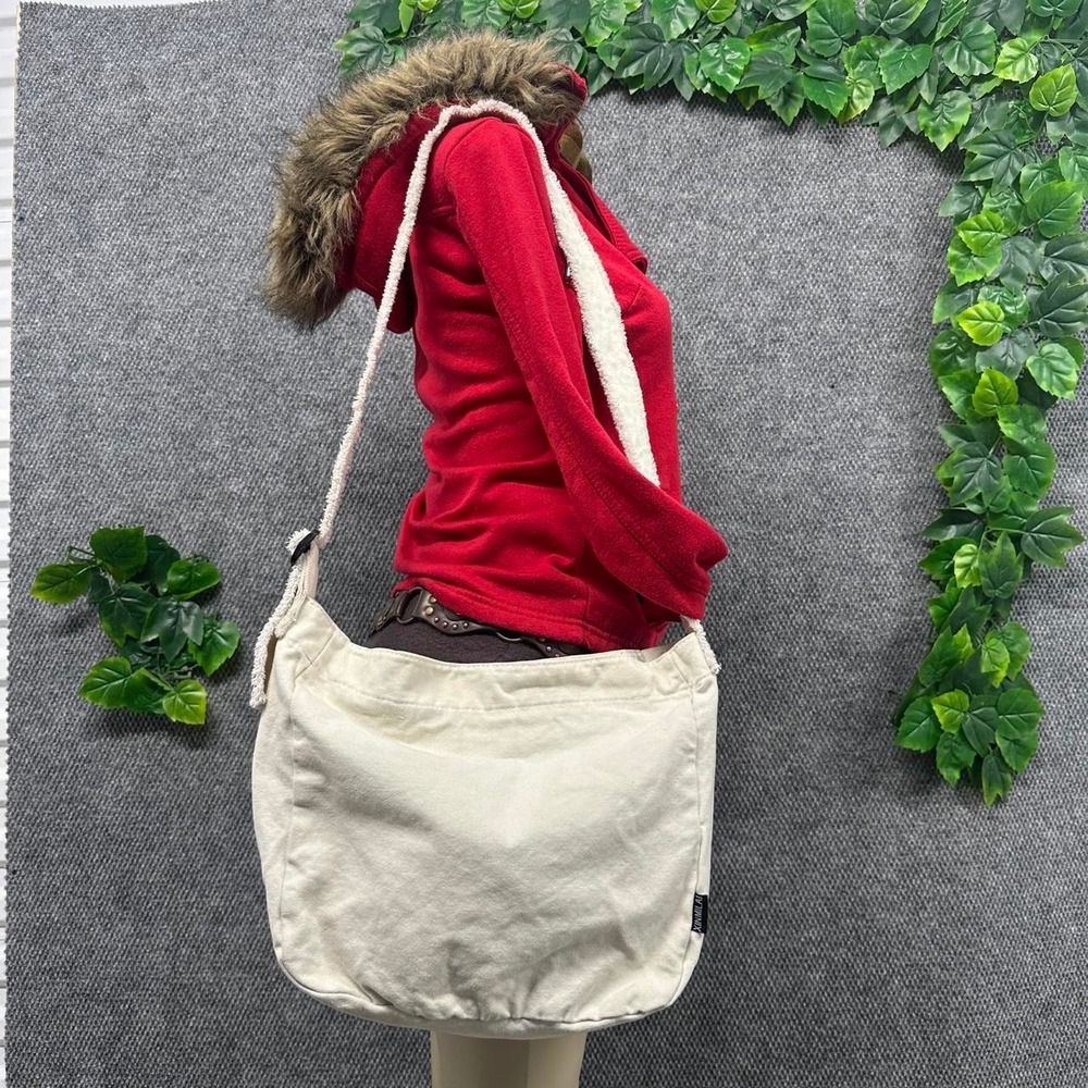 Cream Canvas Messenger Shoulder Bag